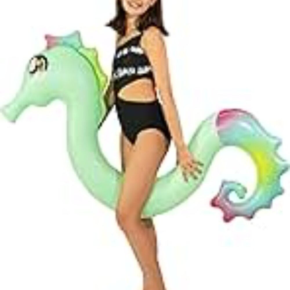 PoolCandy Seahorse Ride-On Inflatable Green Super Noodle NWT - Picture 11 of 11